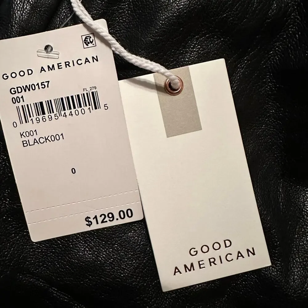 Good American Black Faux Leather Lined Strapless Mini Body Con Dress Size 0 XS S